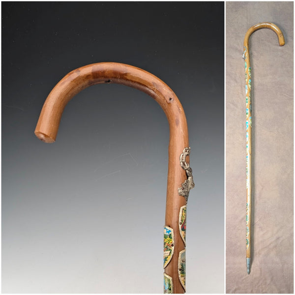 Vintage European Tour Bent Handle Tourist Walking Stick Tan Shaft 90cm